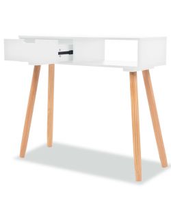 Tavolo Consolle in Legno di Pino Massello 80x30x72 cm Bianco