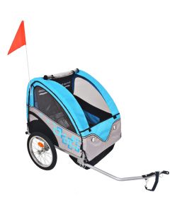Rimorchio da Bici per Bambini Grigio e Blu 30 kg