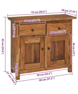 vidaXL Credenza in Legno Massello di Recupero - Marrone 75x30x65 cm