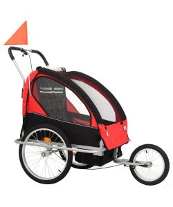 Rimorchio da Bici per Bambini e Passeggino 2 in 1 Nero e Rosso