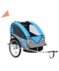 Rimorchio da Bici per Bambini e Passeggino 2 in 1 Blu e Grigio