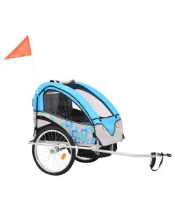 Rimorchio da Bici per Bambini e Passeggino 2 in 1 Blu e Grigio