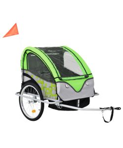 Rimorchio Bici per Bambini e Passeggino 2 in 1 Verde e Grigio