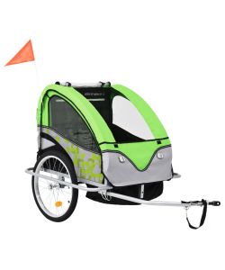Rimorchio Bici per Bambini e Passeggino 2 in 1 Verde e Grigio