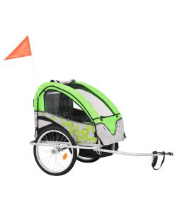 Rimorchio Bici per Bambini e Passeggino 2 in 1 Verde e Grigio