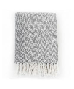 Copriletto in Cotone Trama a Spina di Pesce 125x150 cm Grigio