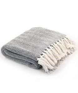 Copriletto in Cotone Trama a Spina di Pesce 160x210 cm Blu Navy