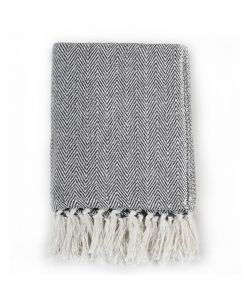 Copriletto in Cotone Trama a Spina di Pesce 160x210 cm Blu Navy
