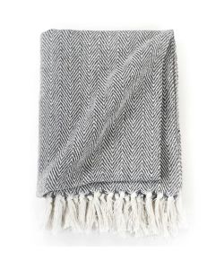 Copriletto in Cotone Trama a Spina di Pesce 160x210 cm Blu Navy