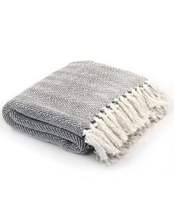 Copriletto in Cotone Trama a Spina di Pesce 220x250 cm Blu Navy