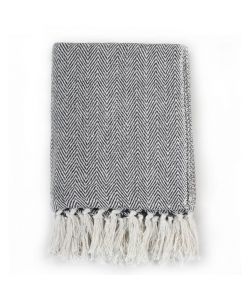 Copriletto in Cotone Trama a Spina di Pesce 220x250 cm Blu Navy