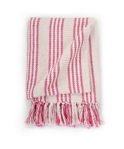 Copriletto in Cotone a Strisce 125x150 cm Rosa e Bianco