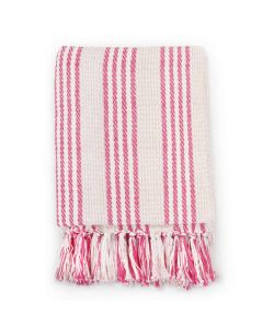 Copriletto in Cotone a Strisce 160x210 cm Rosa e bianco