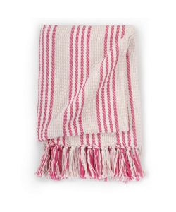 Copriletto in Cotone a Strisce 160x210 cm Rosa e bianco