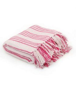 Copriletto in Cotone a Strisce 220x250 cm Rosa e Bianco