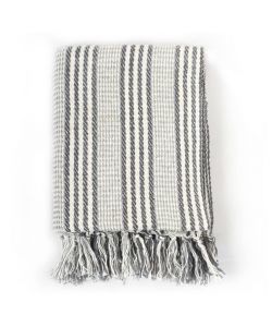 Copriletto in Cotone a Strisce 125x150 cm Grigio e Bianco
