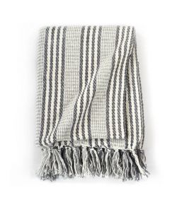 Copriletto in Cotone a Strisce 125x150 cm Grigio e Bianco