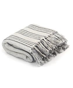 Copriletto in Cotone a Strisce 160x210 cm Grigio e Bianco