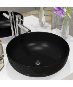 Lavandino Tondo in Ceramica Nero 41,5x13,5 cm