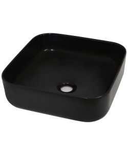 Lavandino Quadrato in Ceramica Nero 38x38x13,5 cm