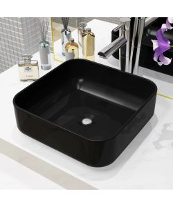 Lavandino Quadrato in Ceramica Nero 38x38x13,5 cm