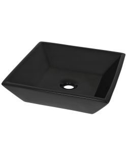 Lavandino Quadrato in Ceramica Nero 41,5x41,5x12 cm
