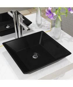Lavandino Quadrato in Ceramica Nero 41,5x41,5x12 cm