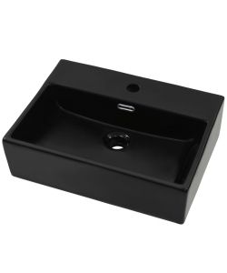 Lavandino con Foro Rubinetto in Ceramica Nero 51,5x38,5x15 cm