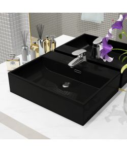 Lavandino con Foro Rubinetto in Ceramica Nero 51,5x38,5x15 cm