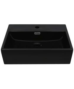 Lavandino con Foro Rubinetto in Ceramica Nero 51,5x38,5x15 cm