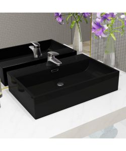 Lavandino con Foro Rubinetto in Ceramica Nero 76x42,5x14,5 cm
