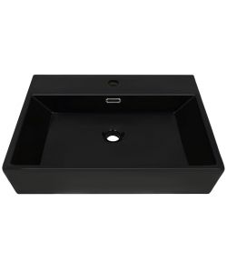 Lavandino con Foro Rubinetto in Ceramica Nero 76x42,5x14,5 cm