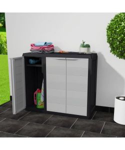 Armadietto da Giardino a 2 Ripiani Nero e Grigio