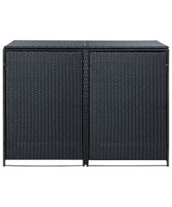 Copribidone Doppio per Spazzatura Polyrattan Nero 148x80x111 cm