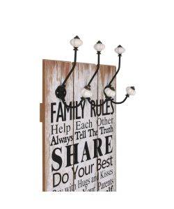 Appendiabiti da Parete con 6 Ganci FAMILY RULES 120x40 cm