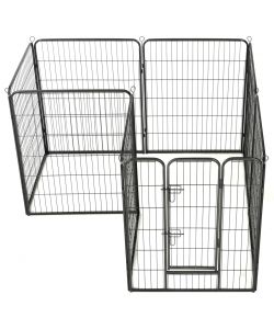 Box per Cani con 8 Pannelli in Acciaio 80x100 cm Nero