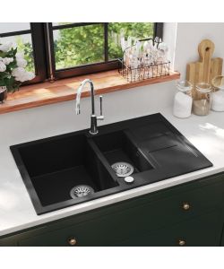 Lavello da Cucina in Granito Vasca Doppia Nero