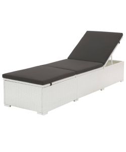 Lettino Prendisole con Cuscino in Polyrattan Bianco