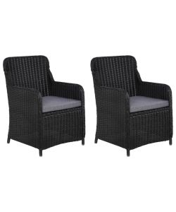 Sedie da Esterno con Cuscini 2 pz Polyrattan Nero