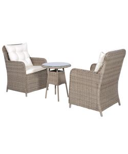 Set da Bistro 3 pz con Cuscini in Polyrattan Marrone