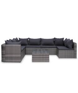 Set Divani da Giardino 8 pz con Cuscini in Polyrattan Grigio 44157