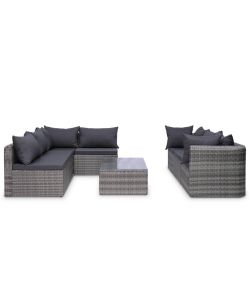 Set Divani da Giardino 8 pz con Cuscini in Polyrattan Grigio 44157