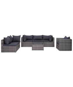 Set Divani da Giardino 7 pz con Cuscini in Polyrattan Grigio 44158