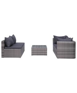 Set Divani da Giardino 5 pz con Cuscini in Polyrattan Grigio 44160