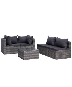 Set Divani da Giardino 5 pz con Cuscini in Polyrattan Grigio 44160