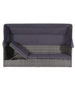 Lettino da Giardino con Tettuccio Grigio 205x62 cm Polyrattan