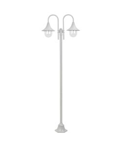 Lampione da Giardino E27 220 cm Alluminio 2 Lampade Bianco