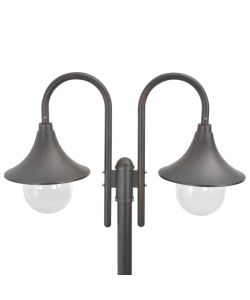 Lampione da Giardino E27 220 cm in Alluminio 2 Lampade Bronzo