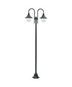 Lampione da Giardino E27 220 cm Alluminio 2 Lampade Verde Scuro