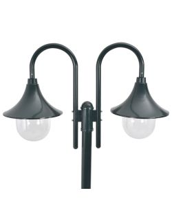 Lampione da Giardino E27 220 cm Alluminio 2 Lampade Verde Scuro